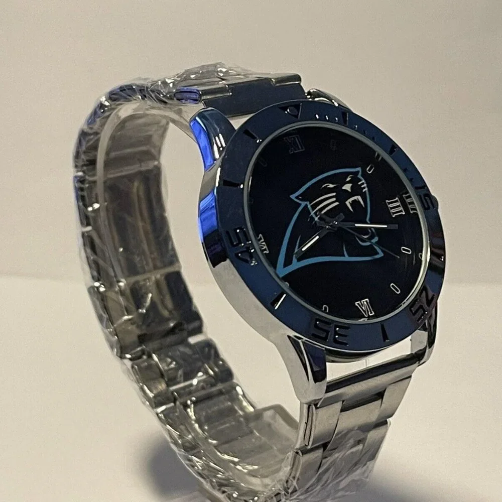 CAROLINA PANTHERS NFL Team Logo Men's Stainless-Steel Watch NEW - need battery